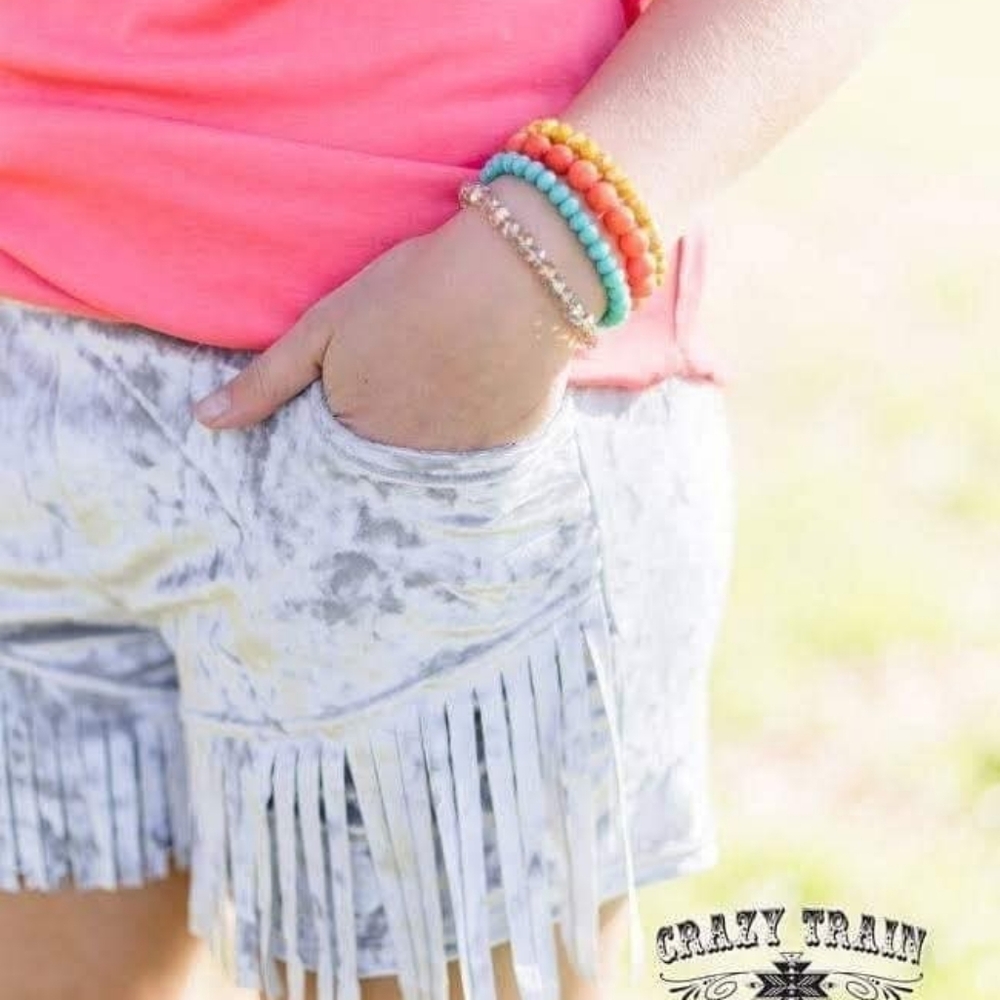 Crazy Train Velvet Platinum Fringe Shorts